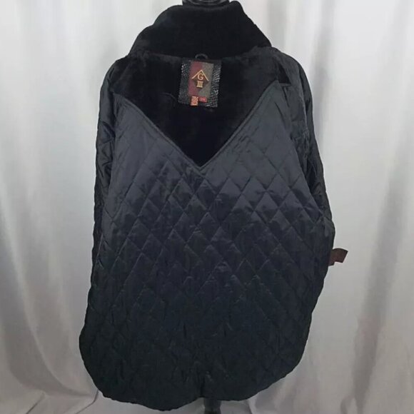 Vintage G-III Leather Bomber Jacket Trench Coat Womens Size 2X Faux Fur Collar - Picture 9 of 12